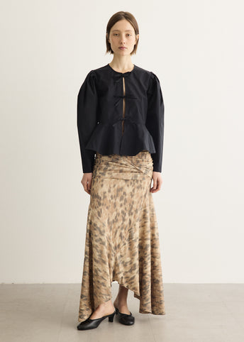 Printed Marl Mesh Draped Long Skirt