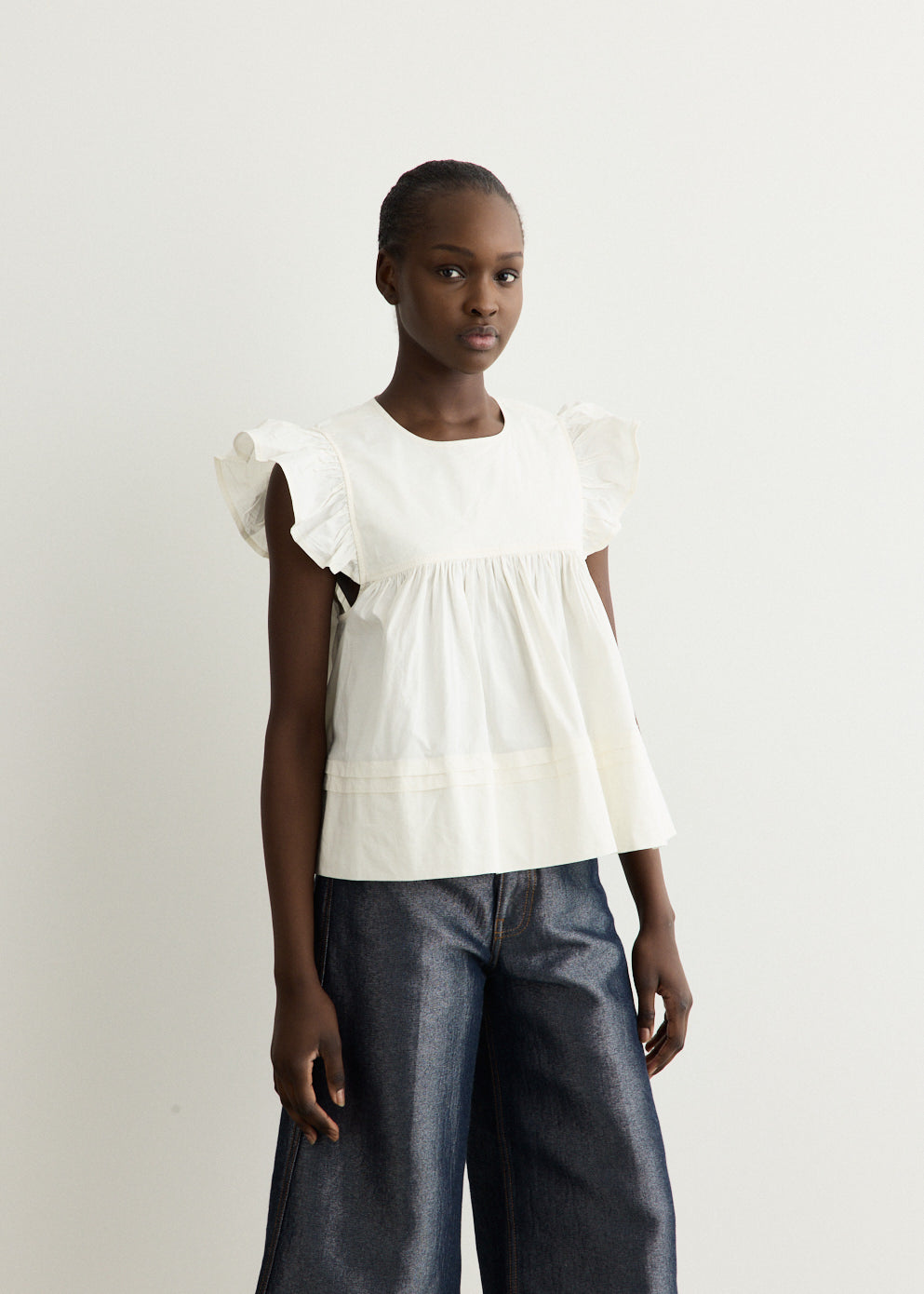 Stretch Cotton Frill Sleeve Top