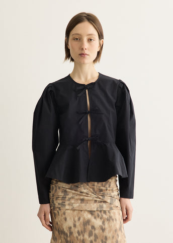 Compact Poplin Long Sleeve Peplum Blouse