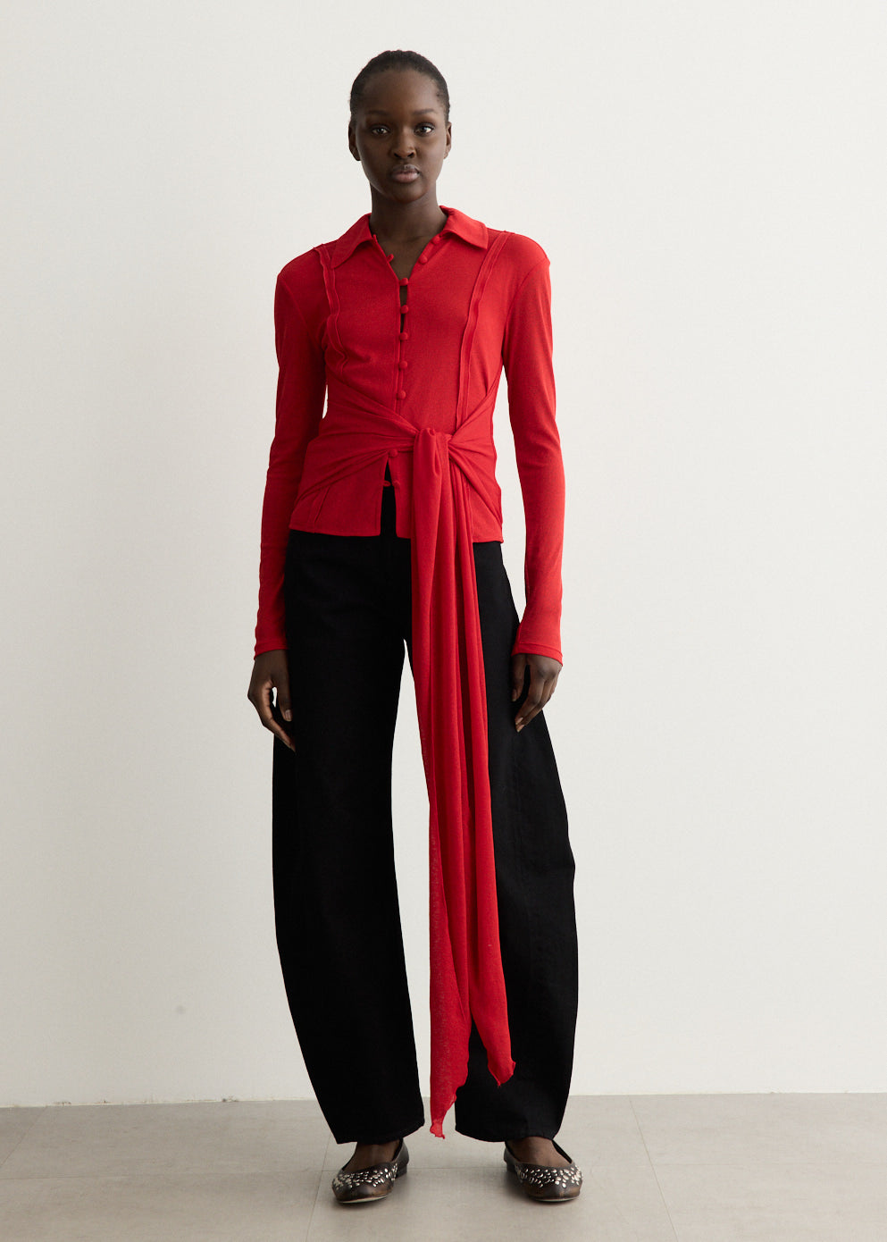 Long Sleeve Tie Blouse