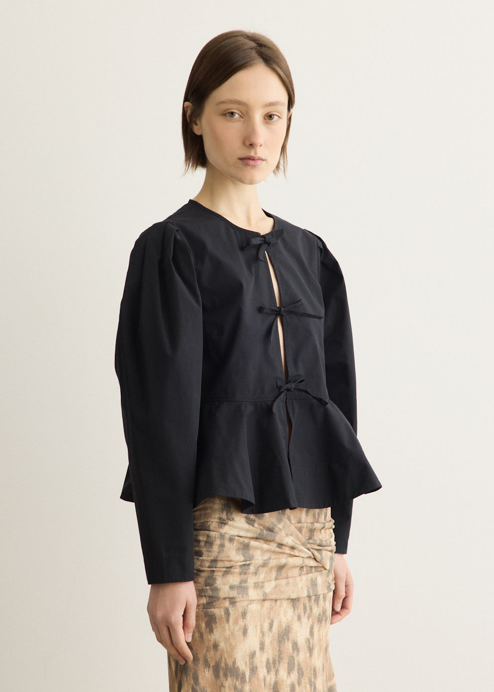 Compact Poplin Long Sleeve Peplum Blouse