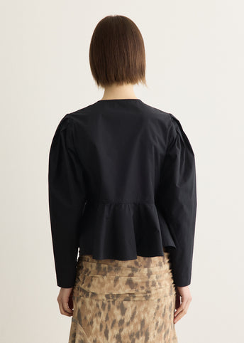 Compact Poplin Long Sleeve Peplum Blouse