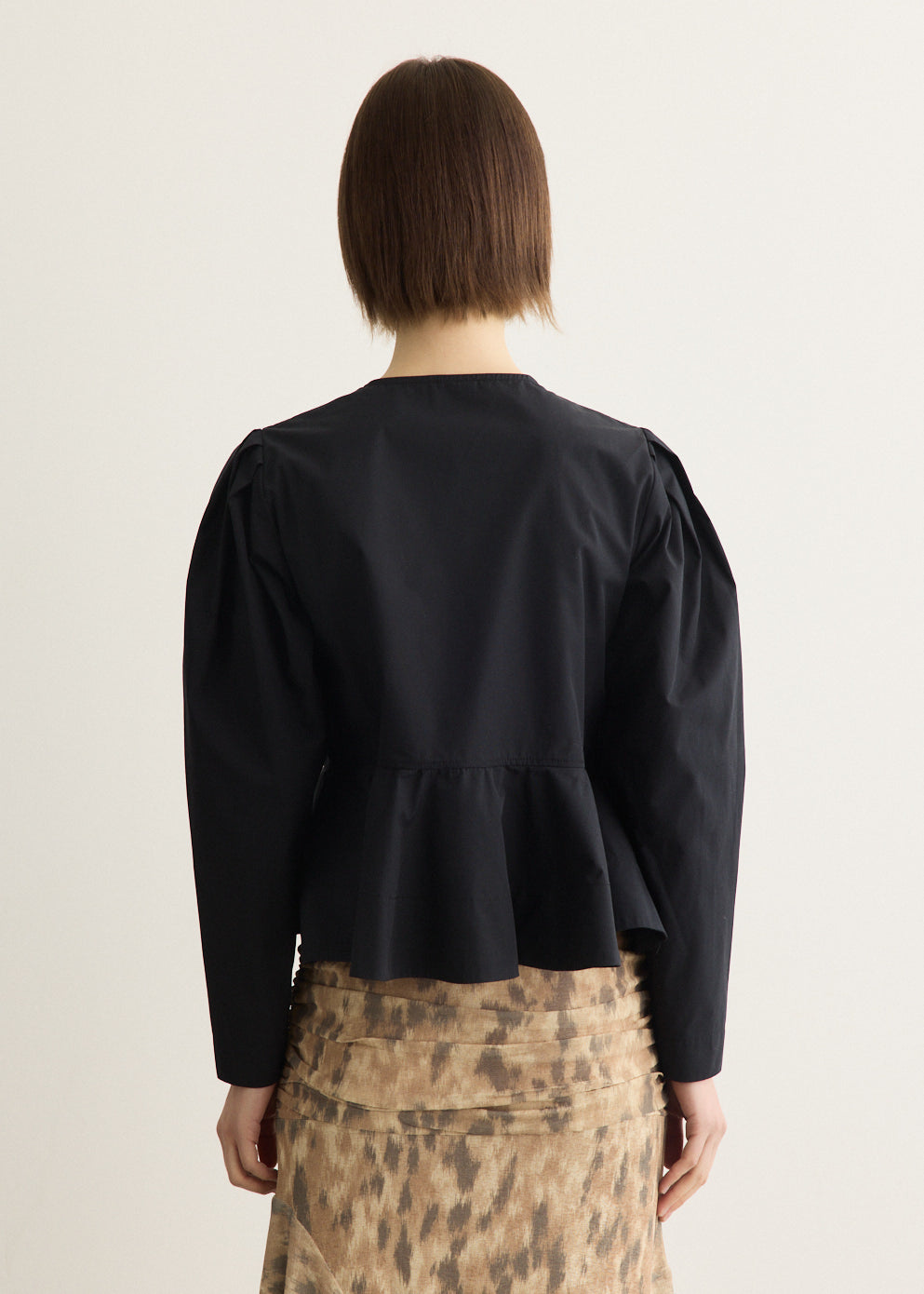 Compact Poplin Long Sleeve Peplum Blouse