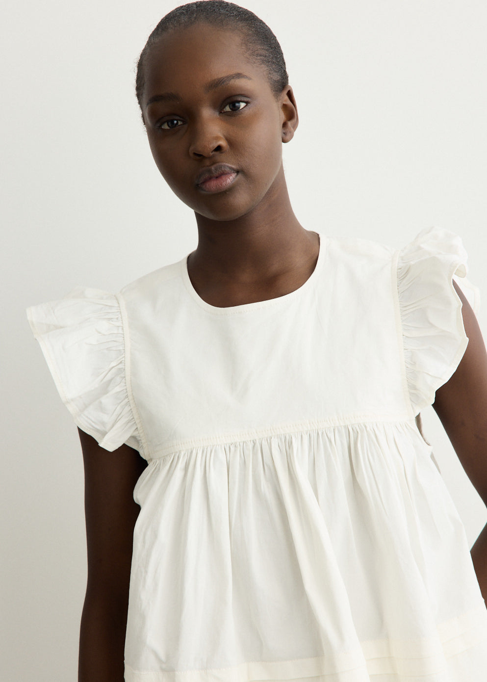 Stretch Cotton Frill Sleeve Top