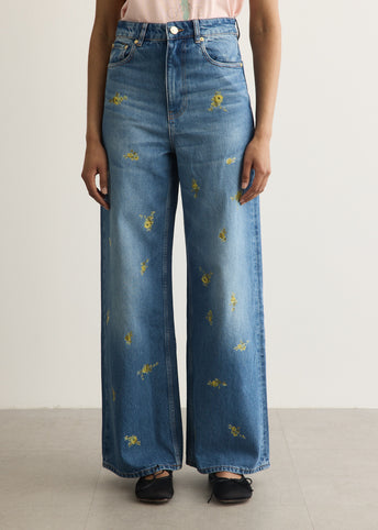 Printed Flower Denim Lari Jeans