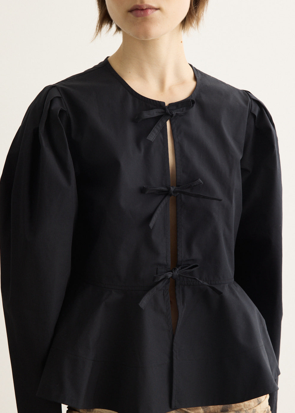 Compact Poplin Long Sleeve Peplum Blouse