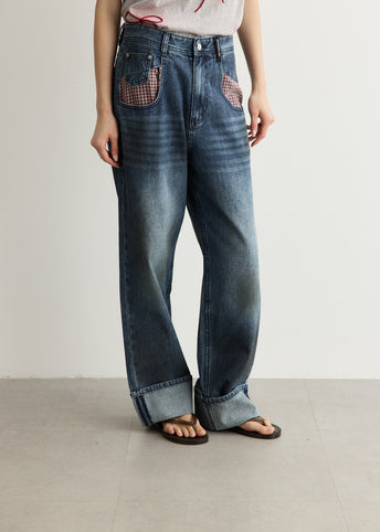 Oil Washed Rolled Up Jeans