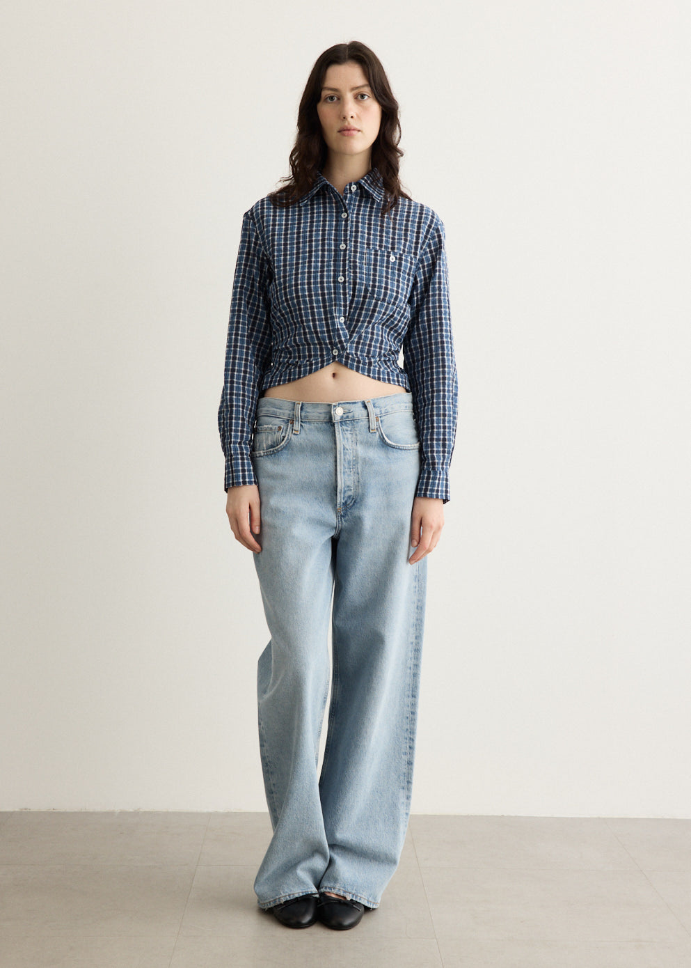 Check Curves Hem Shirt