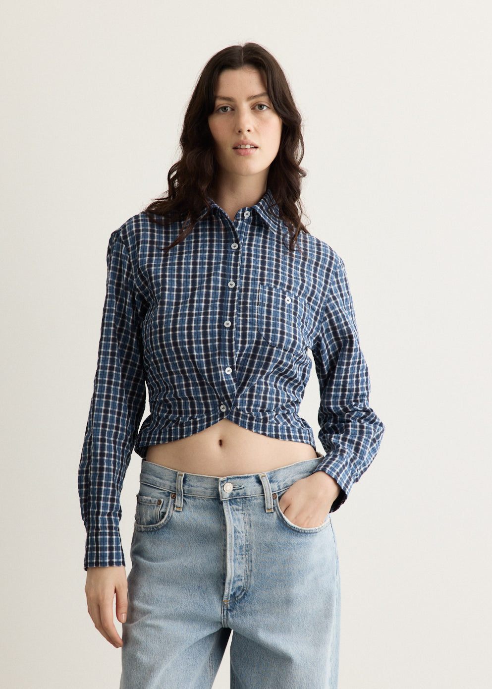 Check Curves Hem Shirt