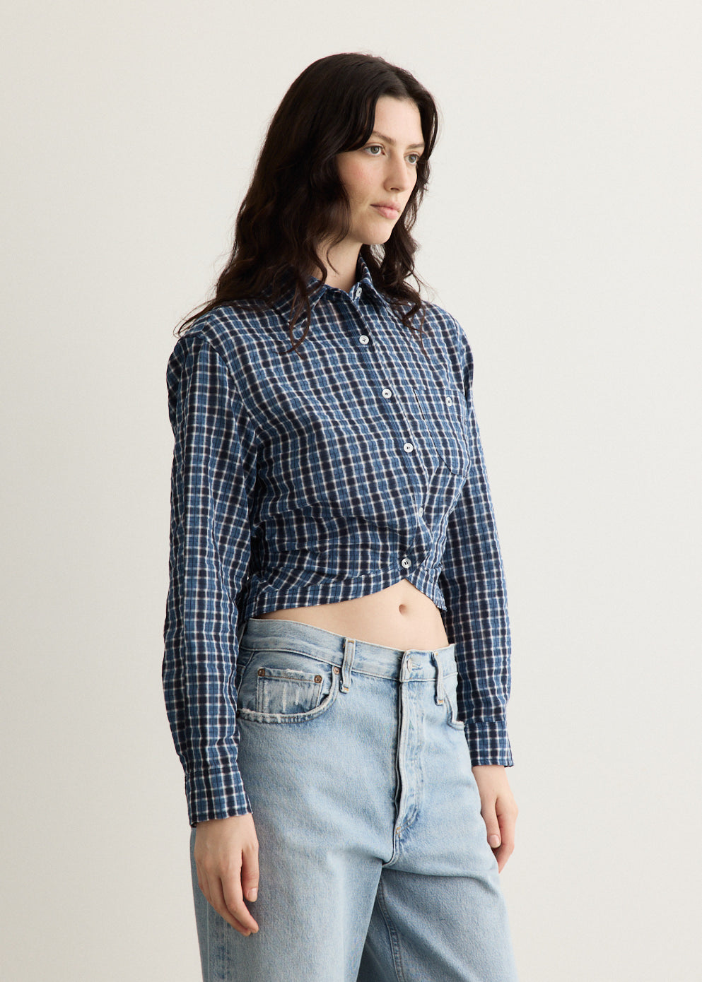 Check Curves Hem Shirt