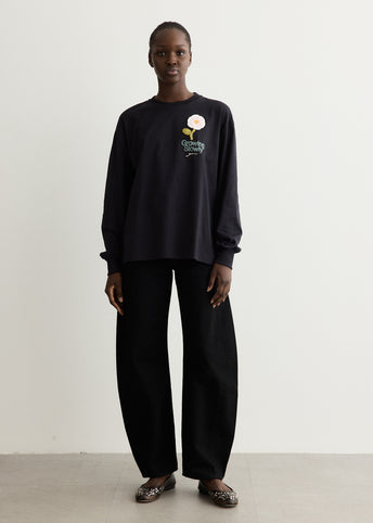 Basic Cotton Jersey Long Sleeve Crochet Patch T-Shirt