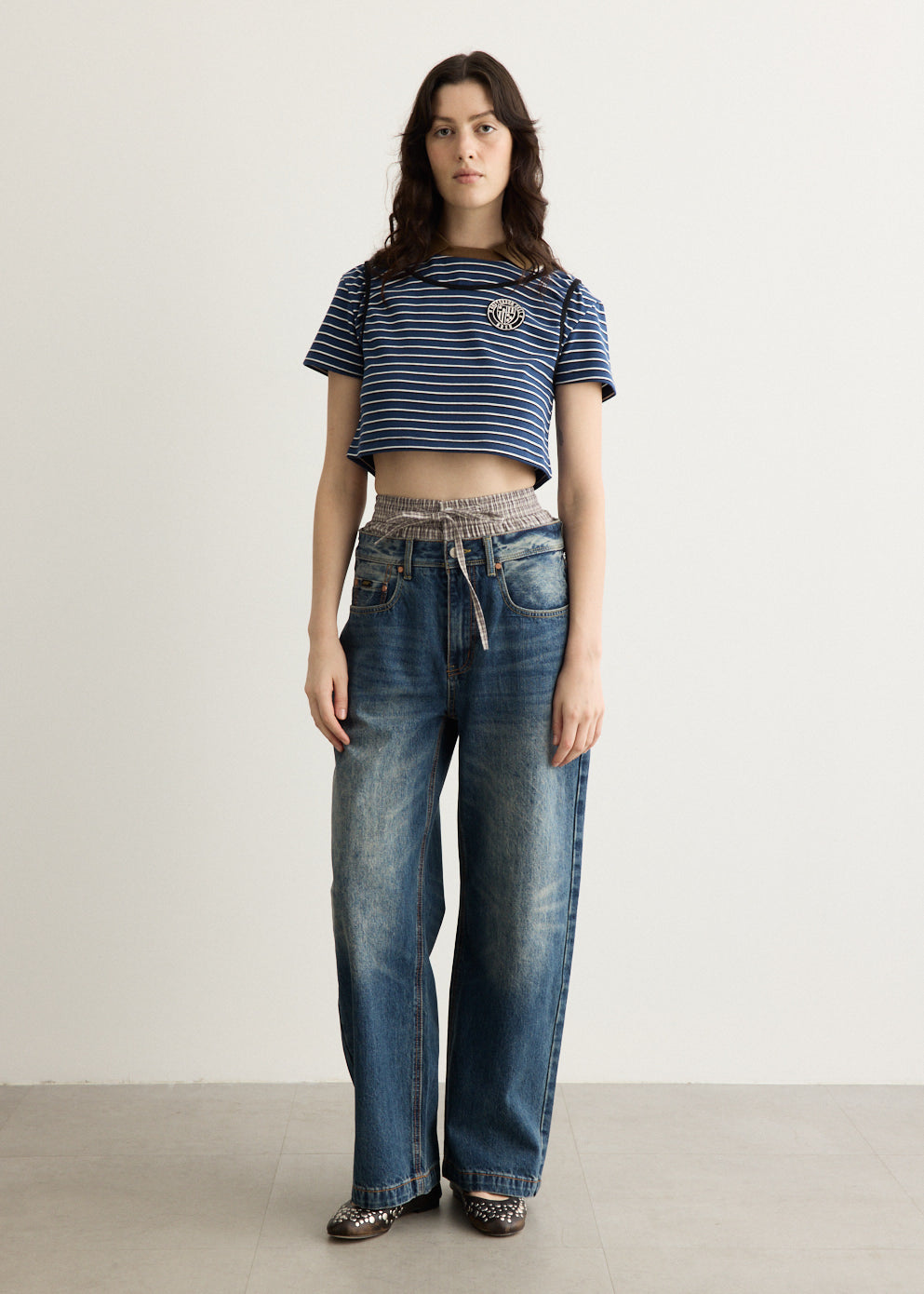 Unisex Trunk Layered Wide-Leg Jeans