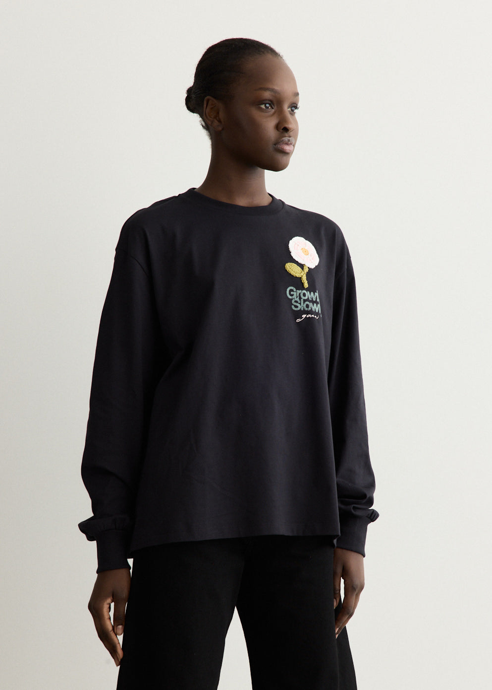 Basic Cotton Jersey Long Sleeve Crochet Patch T-Shirt