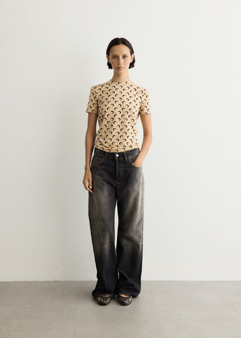 Moon Printed Jersey Short Sleeve Crewneck Top