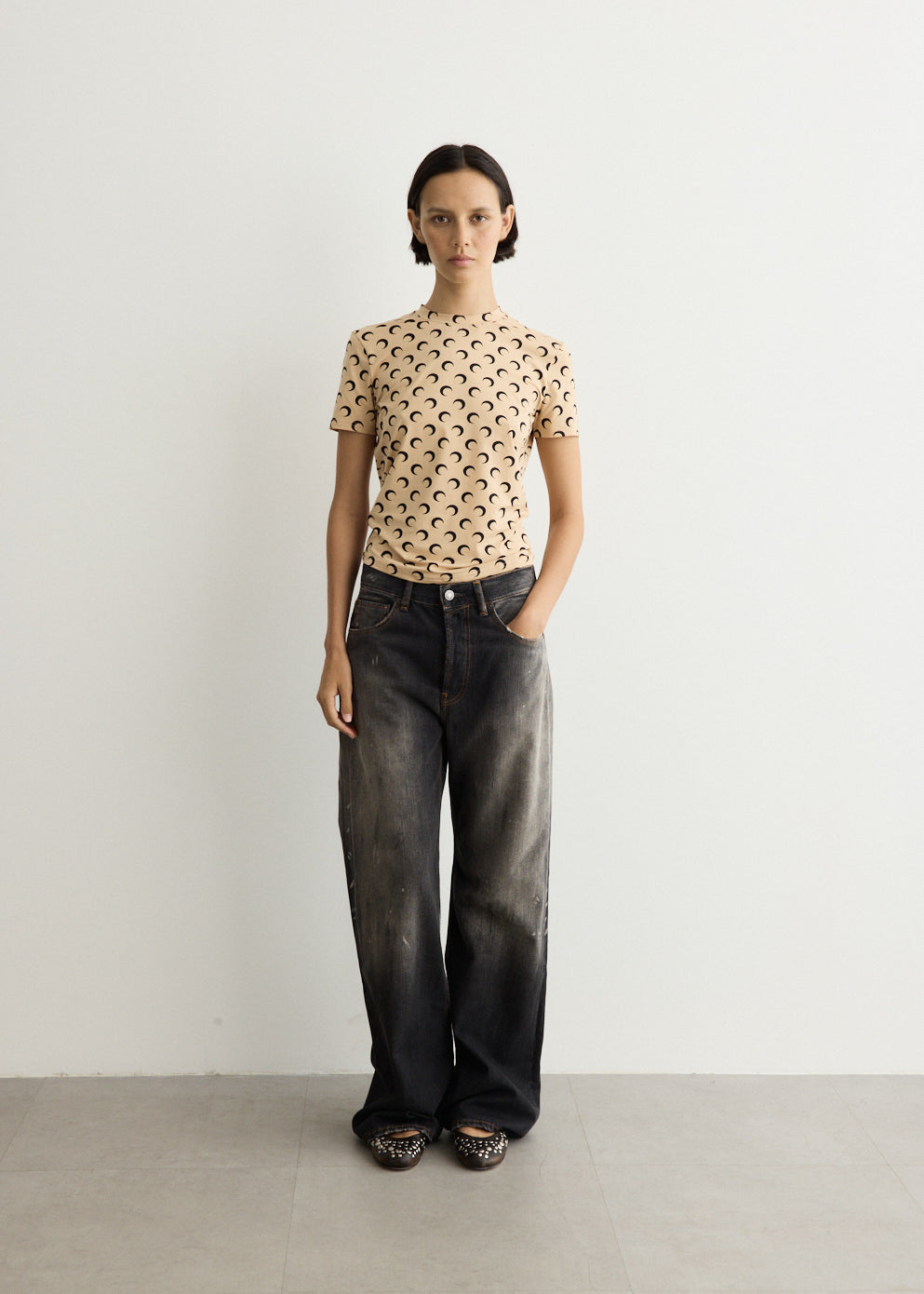 Moon Printed Jersey Short Sleeve Crewneck Top