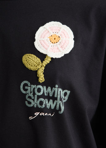 Basic Cotton Jersey Long Sleeve Crochet Patch T-Shirt