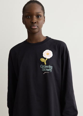Basic Cotton Jersey Long Sleeve Crochet Patch T-Shirt