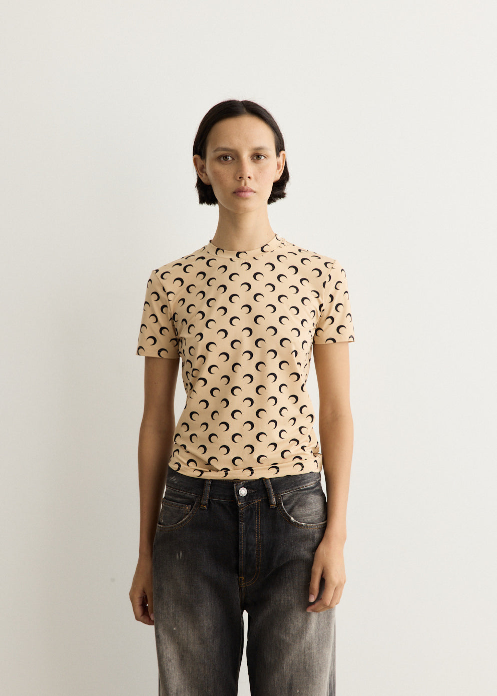 Moon Printed Jersey Short Sleeve Crewneck Top