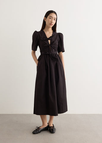 Stretch Cotton Tie Strap Midi Dress