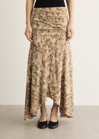 Printed Marl Mesh Draped Long Skirt