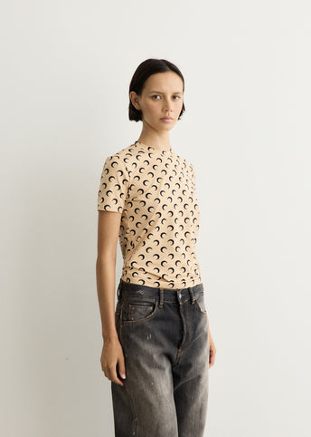 Moon Printed Jersey Short Sleeve Crewneck Top