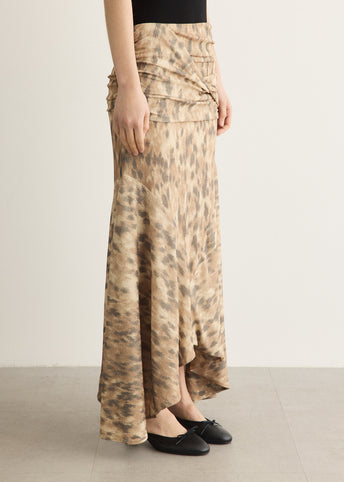 Printed Marl Mesh Draped Long Skirt