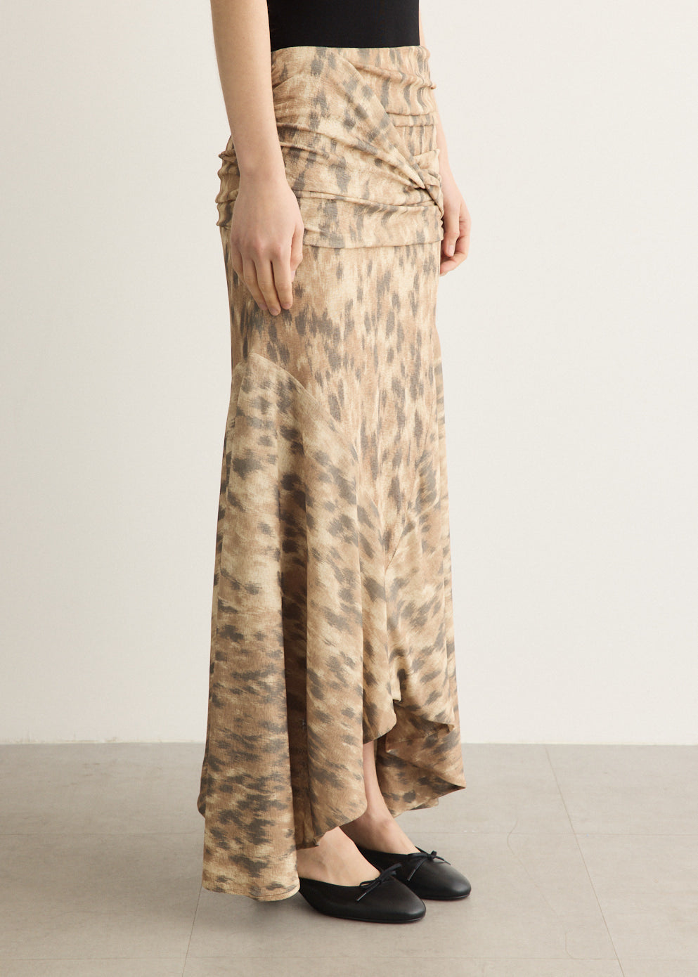 Printed Marl Mesh Draped Long Skirt
