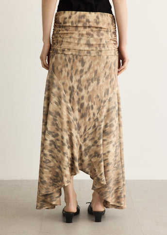 Printed Marl Mesh Draped Long Skirt