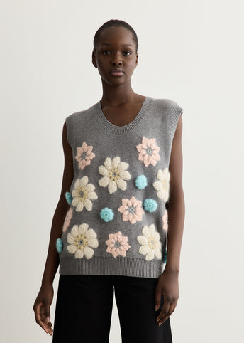 Cotton Cashmere Flower Vest