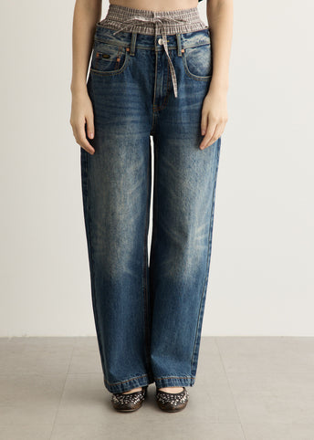 Unisex Trunk Layered Wide-Leg Jeans