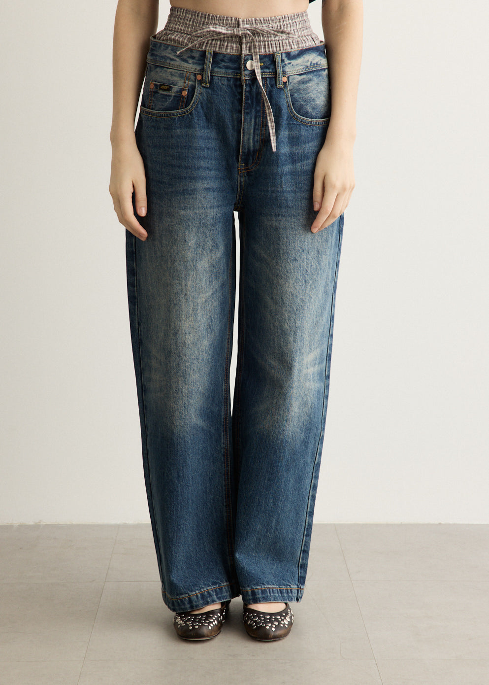 Unisex Trunk Layered Wide-Leg Jeans