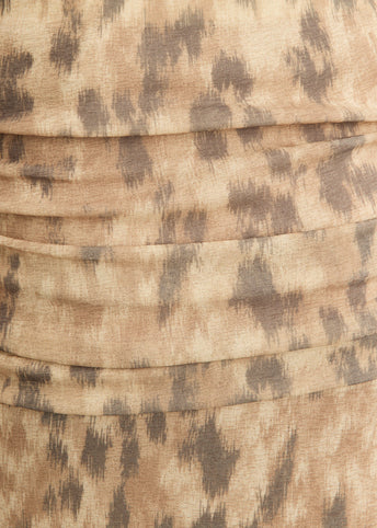 Printed Marl Mesh Draped Long Skirt