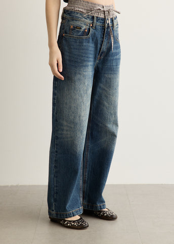 Unisex Trunk Layered Wide-Leg Jeans
