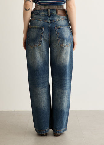 Unisex Trunk Layered Wide-Leg Jeans
