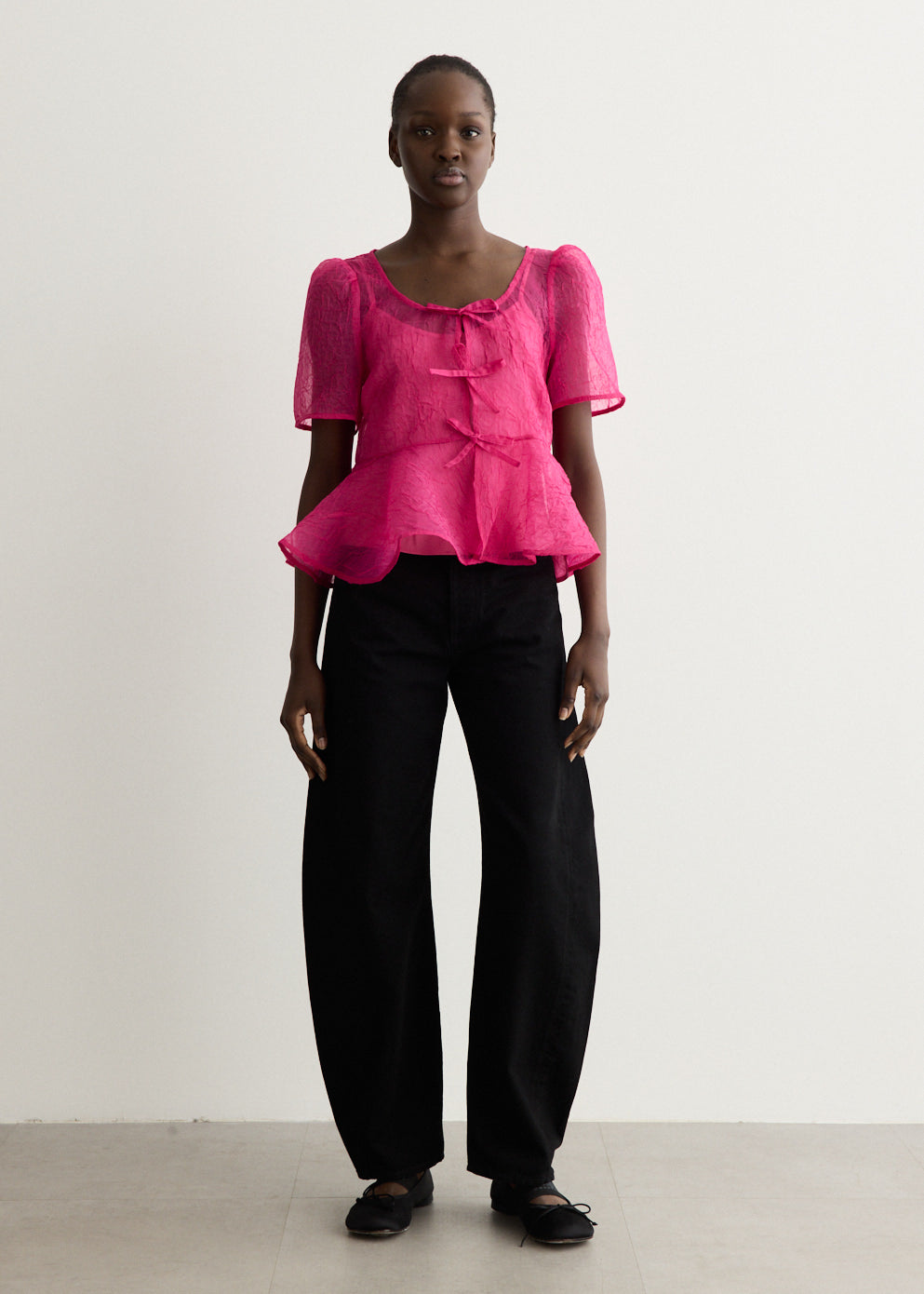 Shibori Organza Sun Cut Peplum Blouse