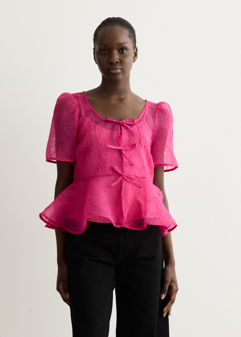 Shibori Organza Sun Cut Peplum Blouse