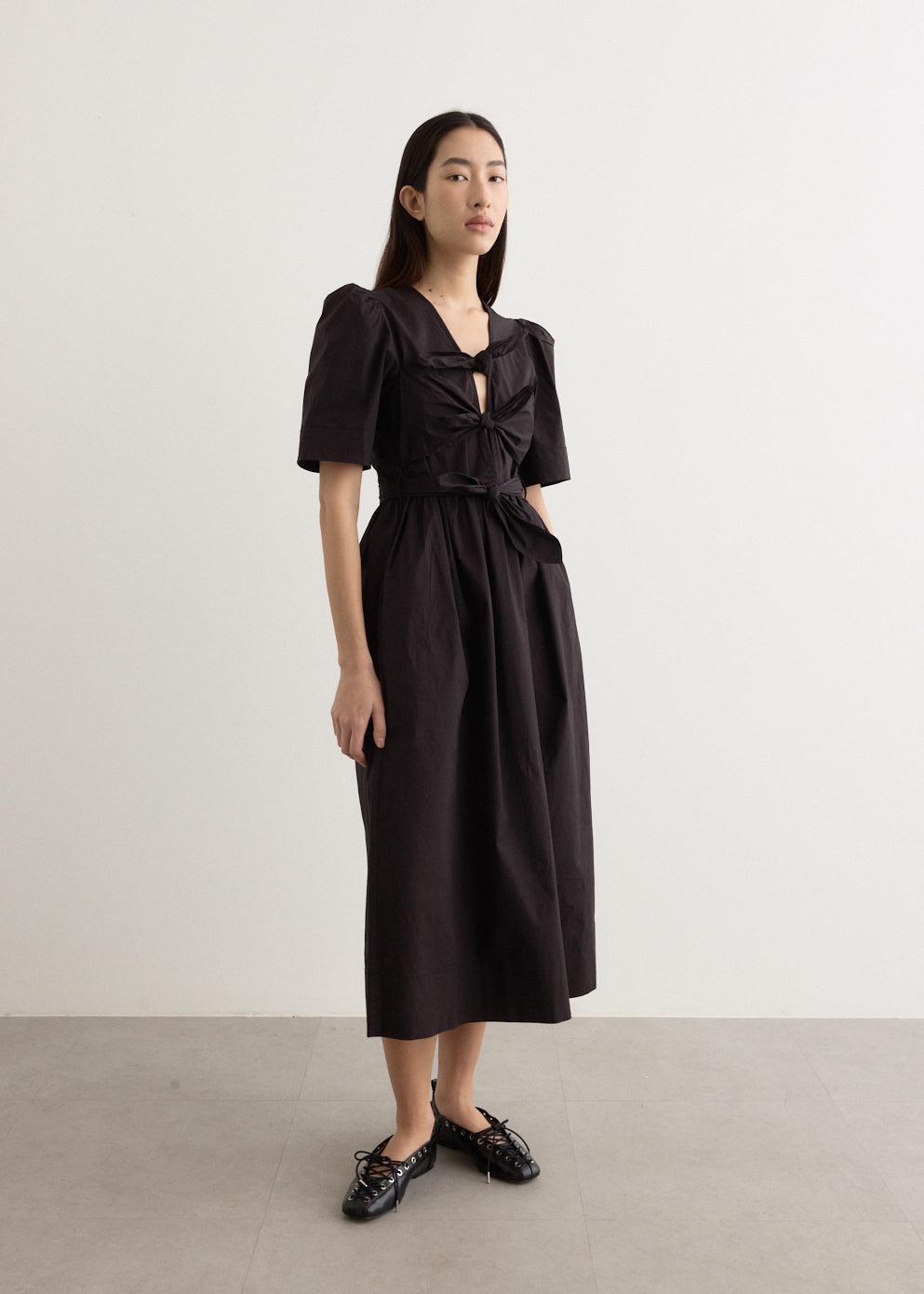 Stretch Cotton Tie Strap Midi Dress