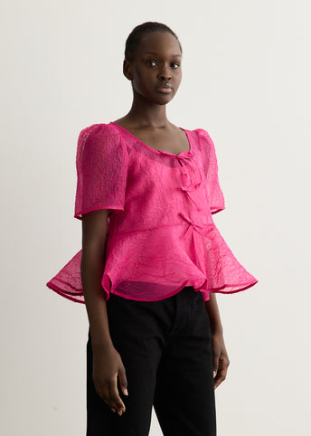 Shibori Organza Sun Cut Peplum Blouse