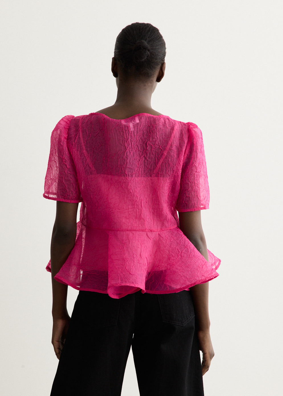 Shibori Organza Sun Cut Peplum Blouse