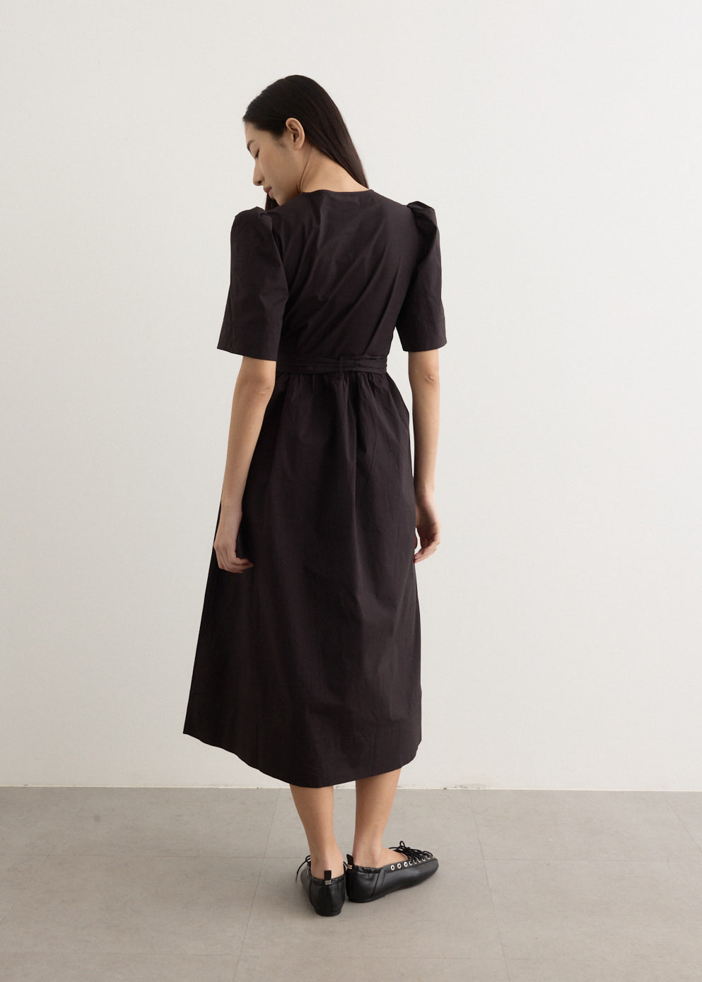 Stretch Cotton Tie Strap Midi Dress