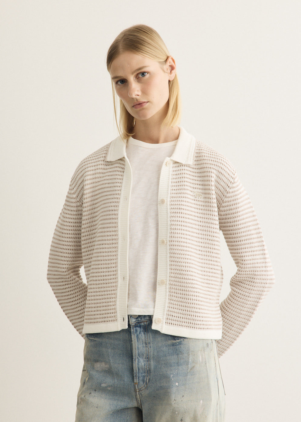 Lace Knit Striped Cardigan