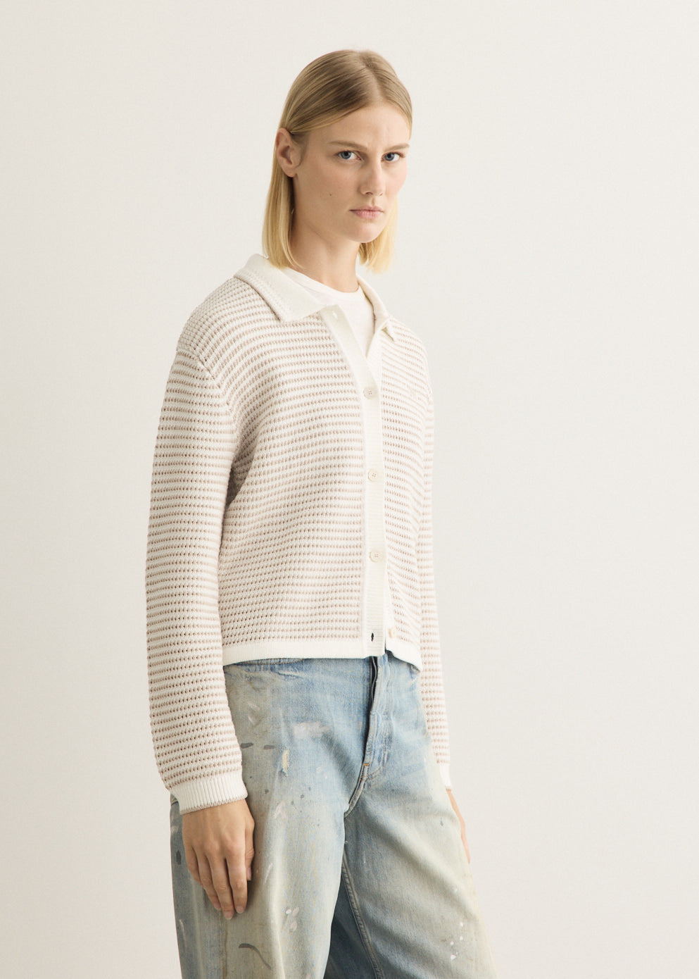 Lace Knit Striped Cardigan