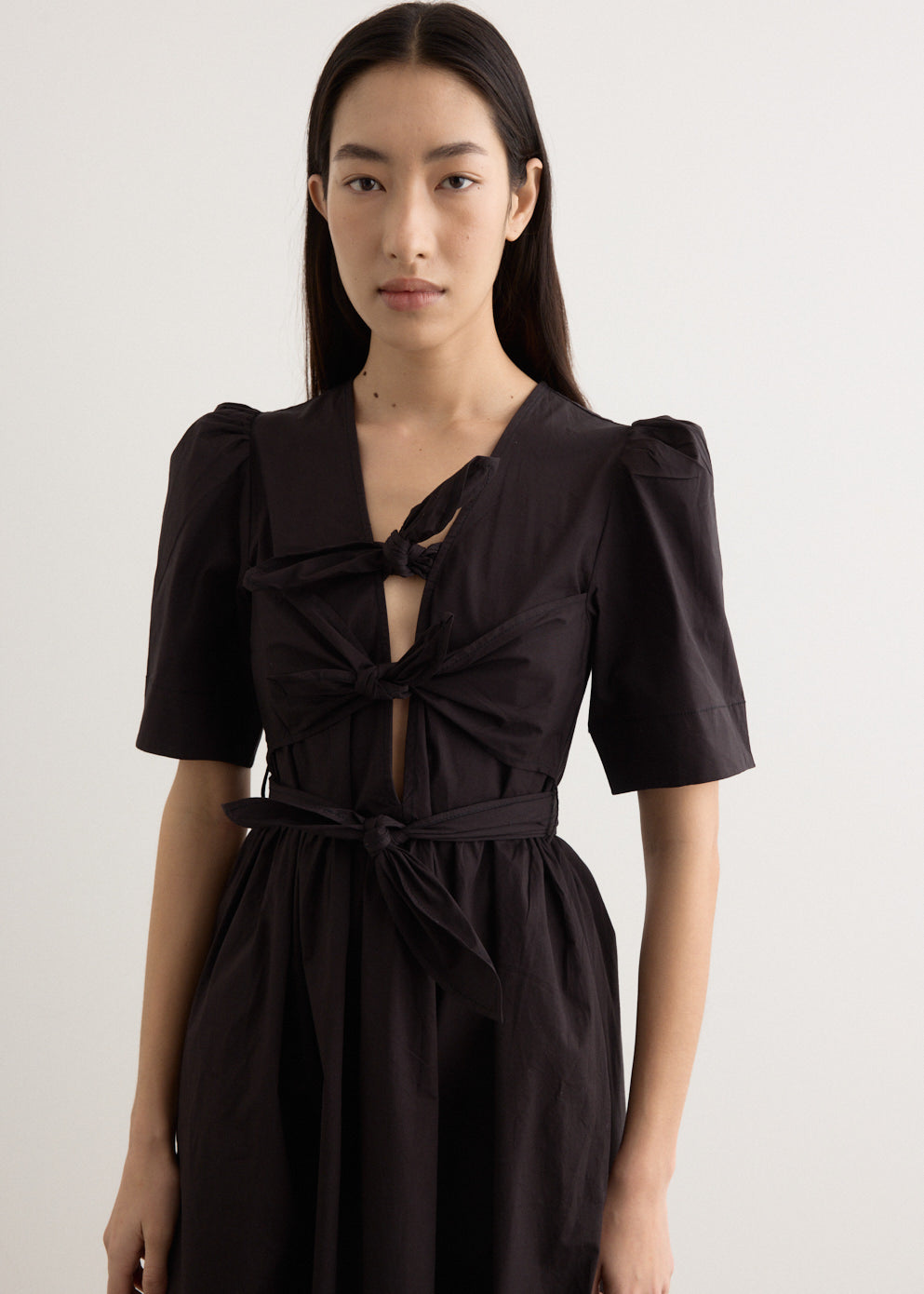 Stretch Cotton Tie Strap Midi Dress