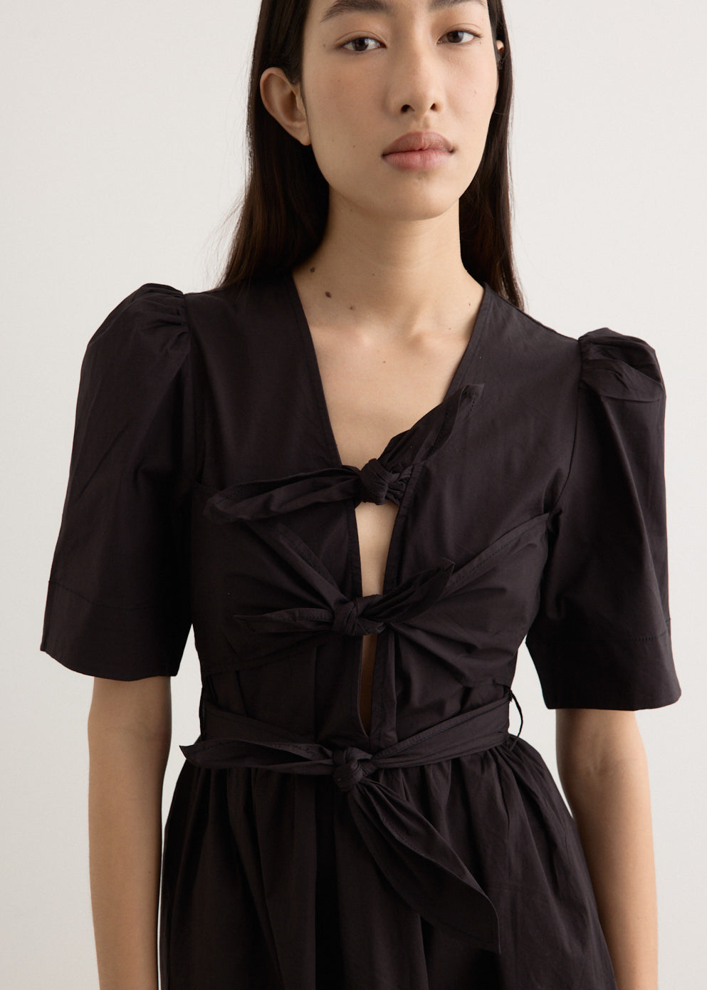 Stretch Cotton Tie Strap Midi Dress