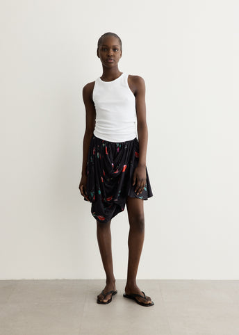 Printed Stretch Satin Draped Mini Skirt