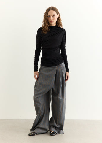 Brushed Wool Stripe Mid Waist Pants