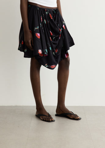 Printed Stretch Satin Draped Mini Skirt