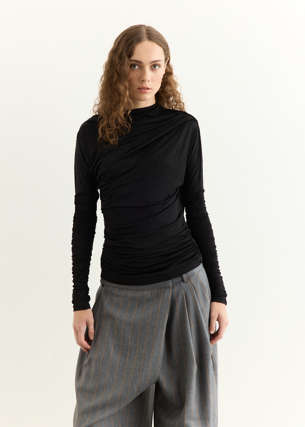 Shiny Jersey Ruched Top