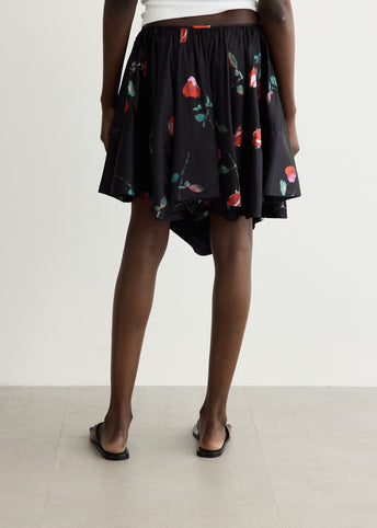 Printed Stretch Satin Draped Mini Skirt