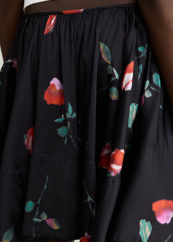 Printed Stretch Satin Draped Mini Skirt